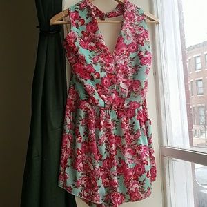 Mint & Pink Floral Print Romper